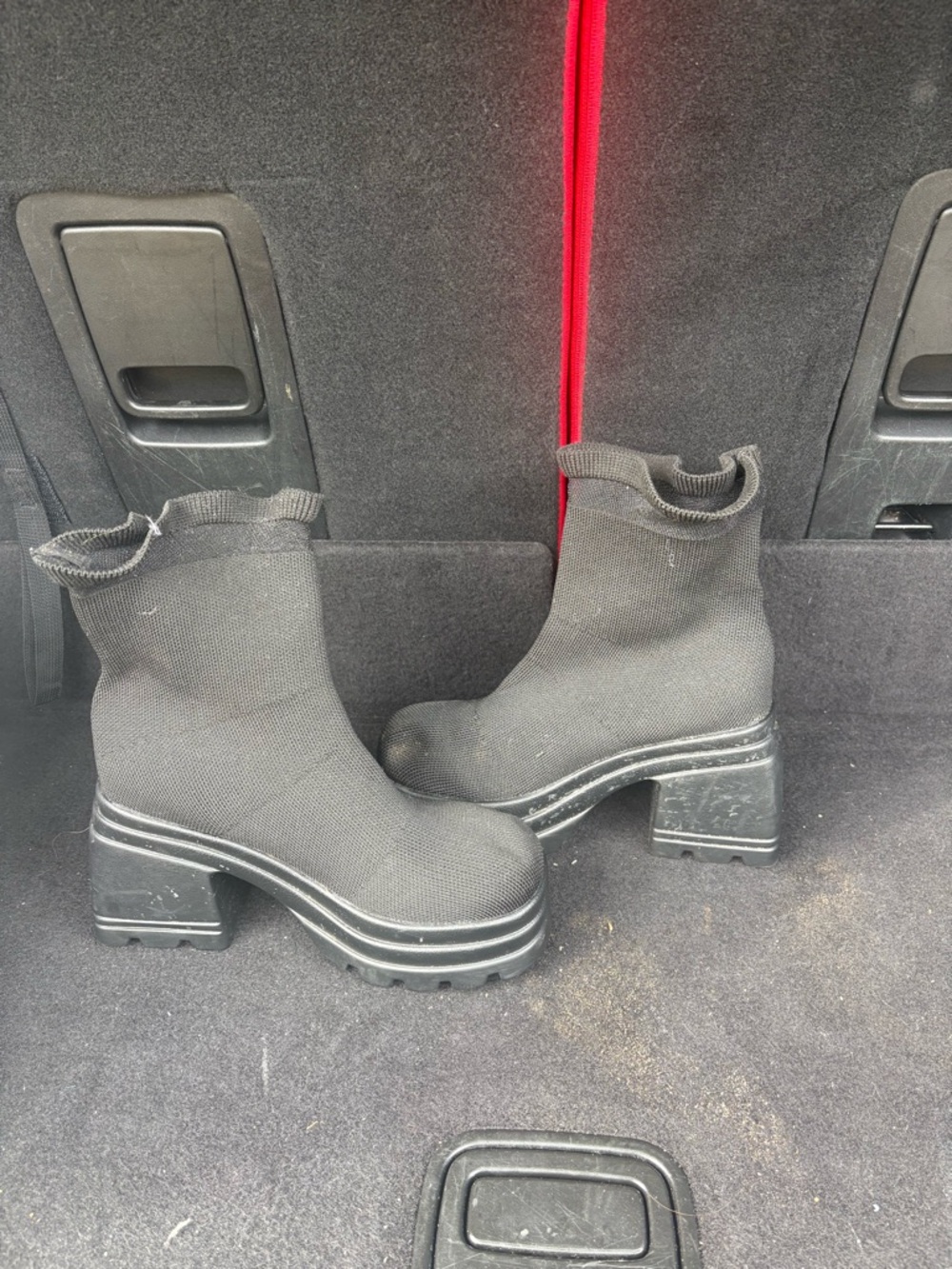 Platform Knit Ankle Booties in Black